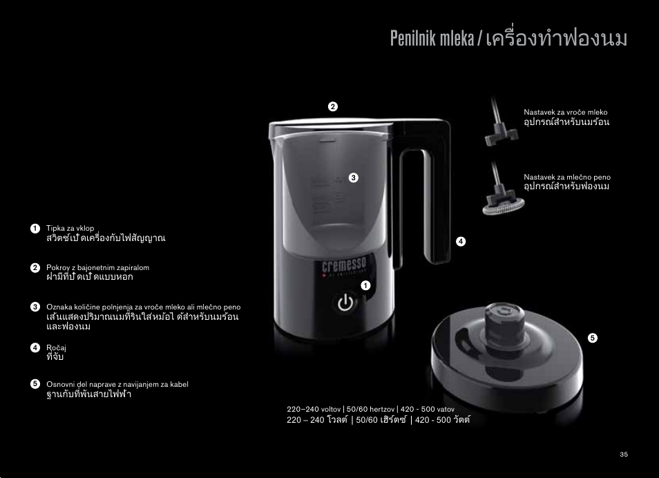 Penilnik mleka / ࡳ࠻࡚࡮ࡻࡤ࠾ࡎࢀࡩࡖࡤ࠾ࡐࡘ | CREMESSO Milk frother User Manual | Page 35 / 44