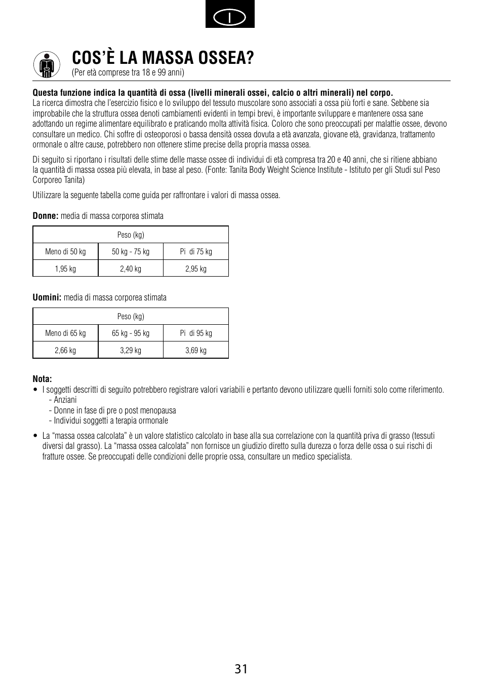 Cos’è la massa ossea | Garmin Tanita BC 1000 User Manual | Page 31 / 44