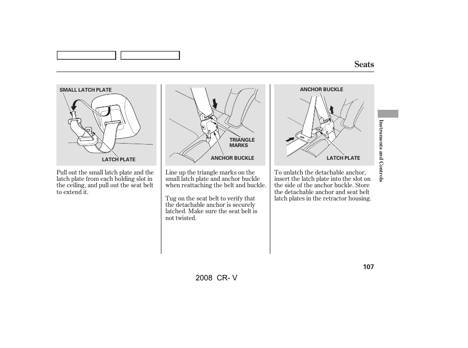 Seats, 2008 cr- v | HONDA 2008 CR-V User Manual | Page 111 / 373