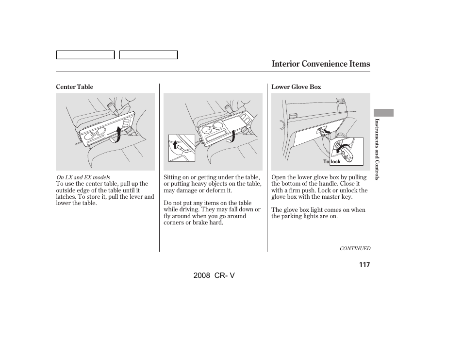 Interior convenience items, 2008 cr- v | HONDA 2008 CR-V User Manual | Page 121 / 373