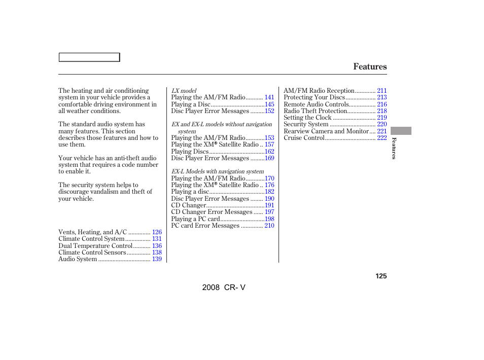 Features | HONDA 2008 CR-V User Manual | Page 129 / 373