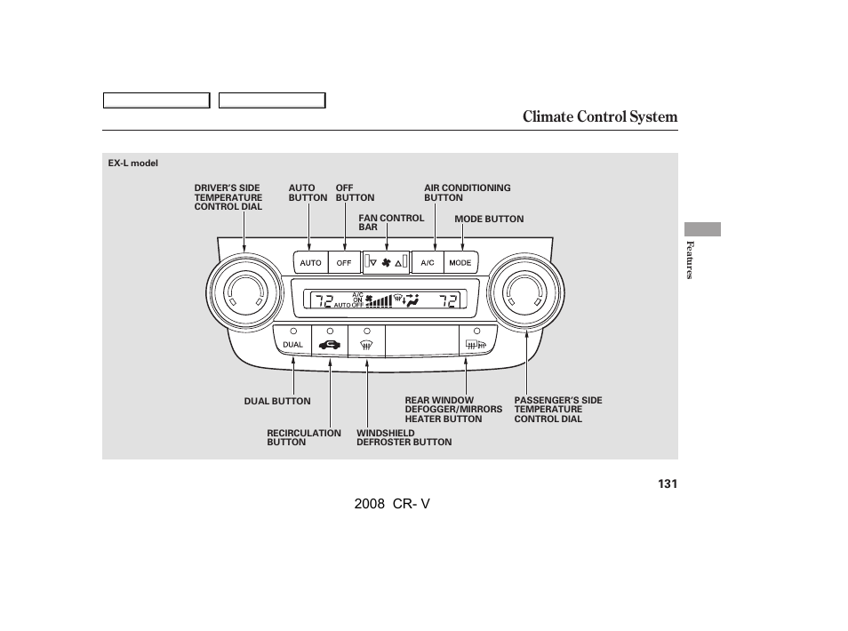 Climate control system, 2008 cr- v | HONDA 2008 CR-V User Manual | Page 135 / 373