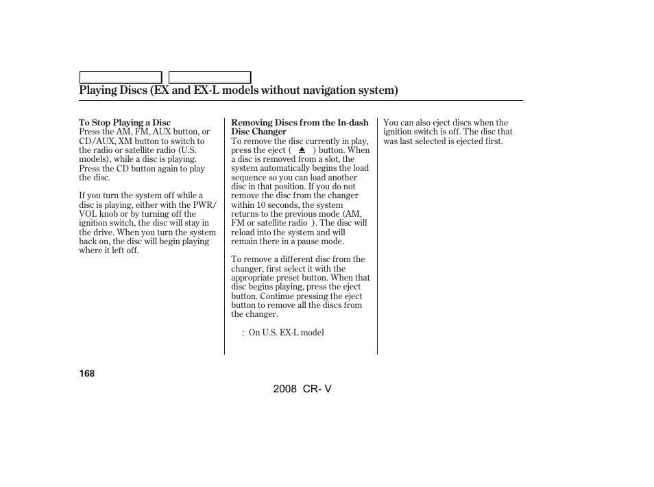 HONDA 2008 CR-V User Manual | Page 172 / 373