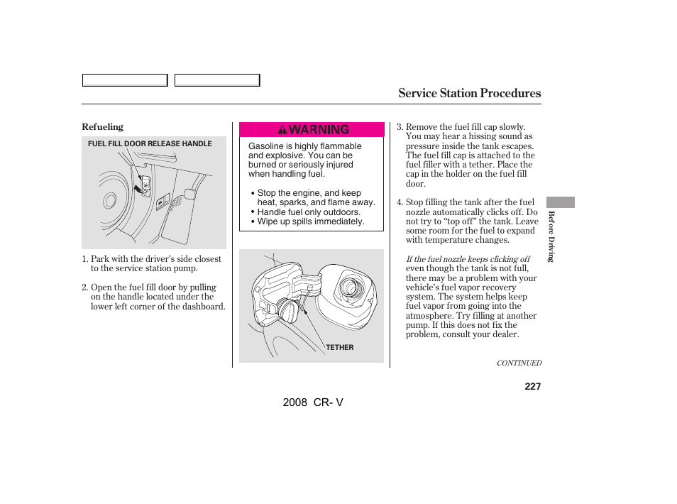 Service station procedures, 2008 cr- v | HONDA 2008 CR-V User Manual | Page 231 / 373