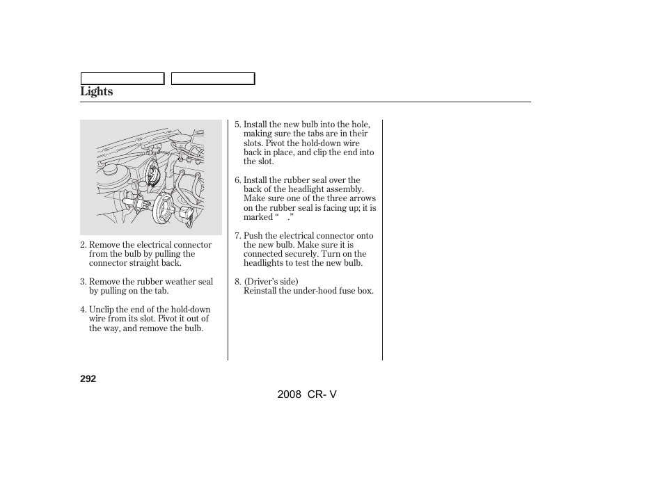 Lights | HONDA 2008 CR-V User Manual | Page 296 / 373