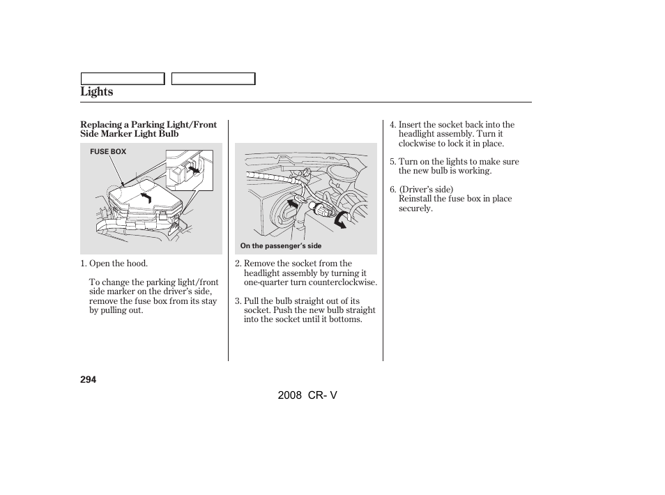 Lights | HONDA 2008 CR-V User Manual | Page 298 / 373