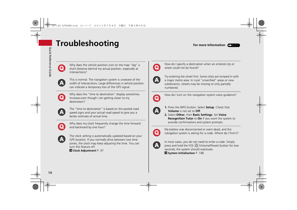 Troubleshooting | HONDA 2012 CR-V Navigation User Manual | Page 16 / 213