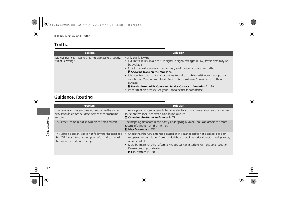 Traffic guidance, routing | HONDA 2012 CR-V Navigation User Manual | Page 178 / 213