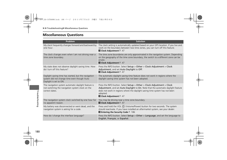 Miscellaneous questions | HONDA 2012 CR-V Navigation User Manual | Page 182 / 213