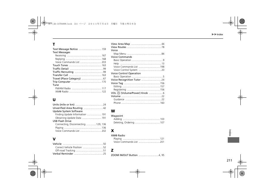 HONDA 2012 CR-V Navigation User Manual | Page 213 / 213