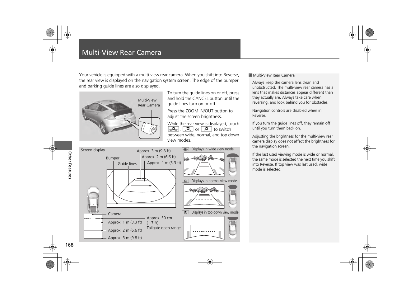 Multi-view rear camera 168, Multi-view rear camera, P168) | HONDA 2013 CR-Z Navigation User Manual | Page 170 / 209