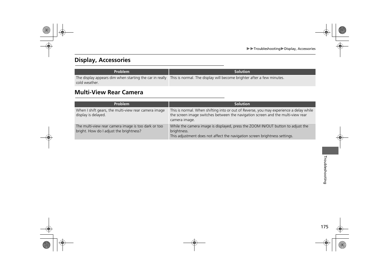 Display, accessories multi-view rear camera | HONDA 2013 CR-Z Navigation User Manual | Page 177 / 209