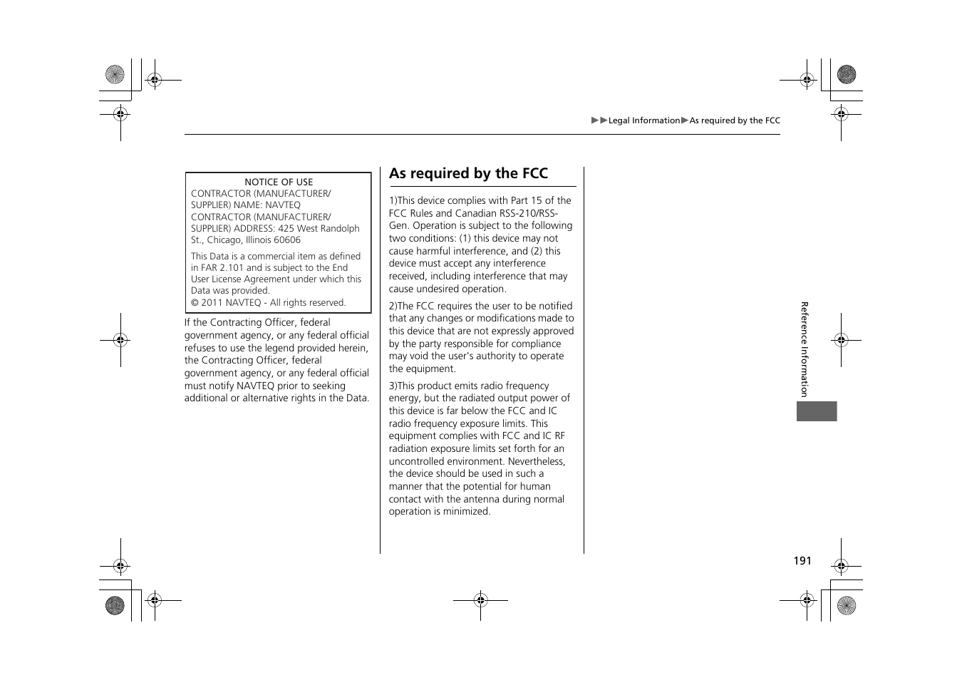 As required by the fcc | HONDA 2013 CR-Z Navigation User Manual | Page 193 / 209