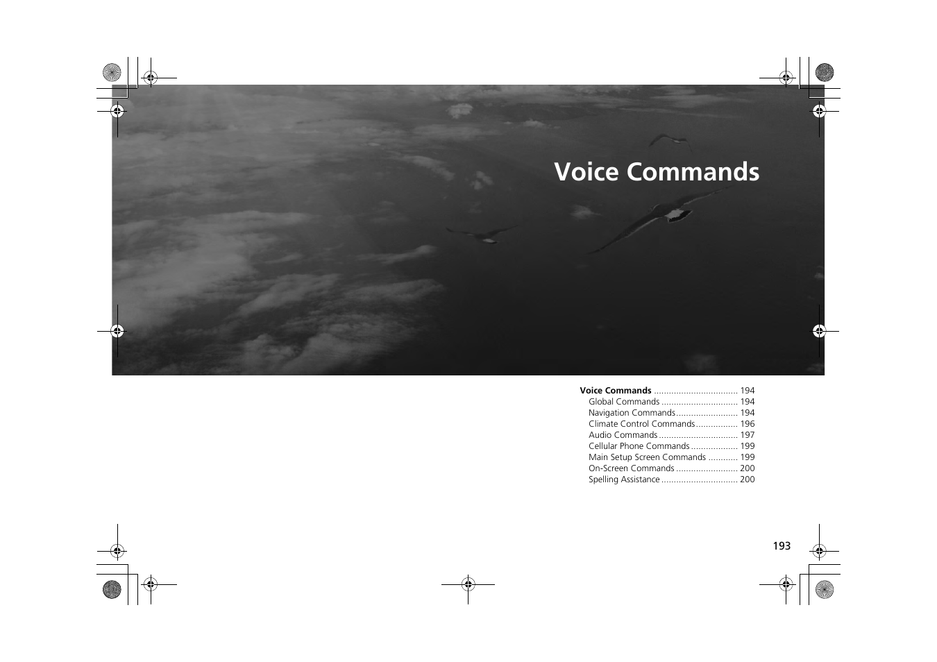 2 voice commands p. 193, Voice commands, P.193 | P193) | HONDA 2013 CR-Z Navigation User Manual | Page 195 / 209