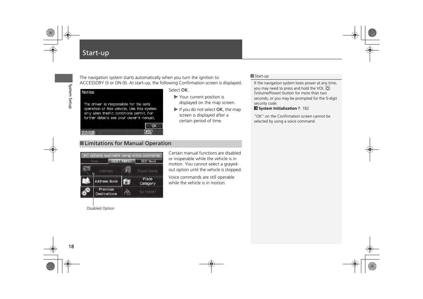 Start-up 18, Start-up | HONDA 2013 CR-Z Navigation User Manual | Page 20 / 209