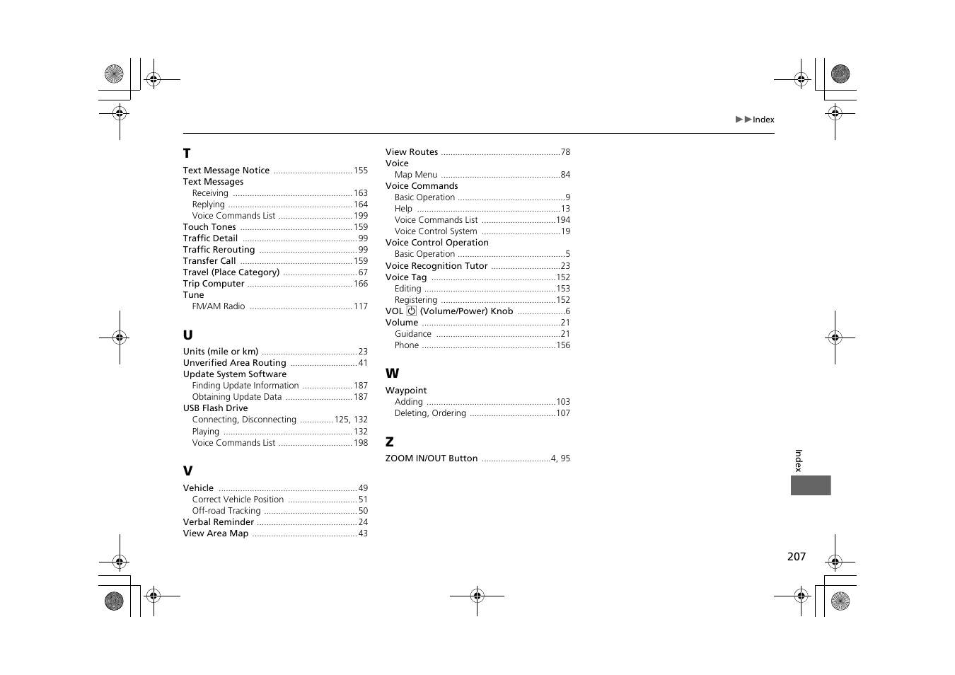 HONDA 2013 CR-Z Navigation User Manual | Page 209 / 209