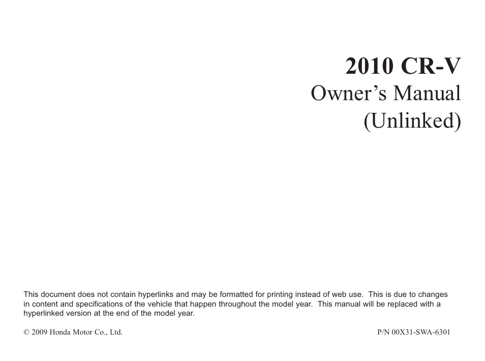 HONDA 2010 CR-V User Manual | 446 pages