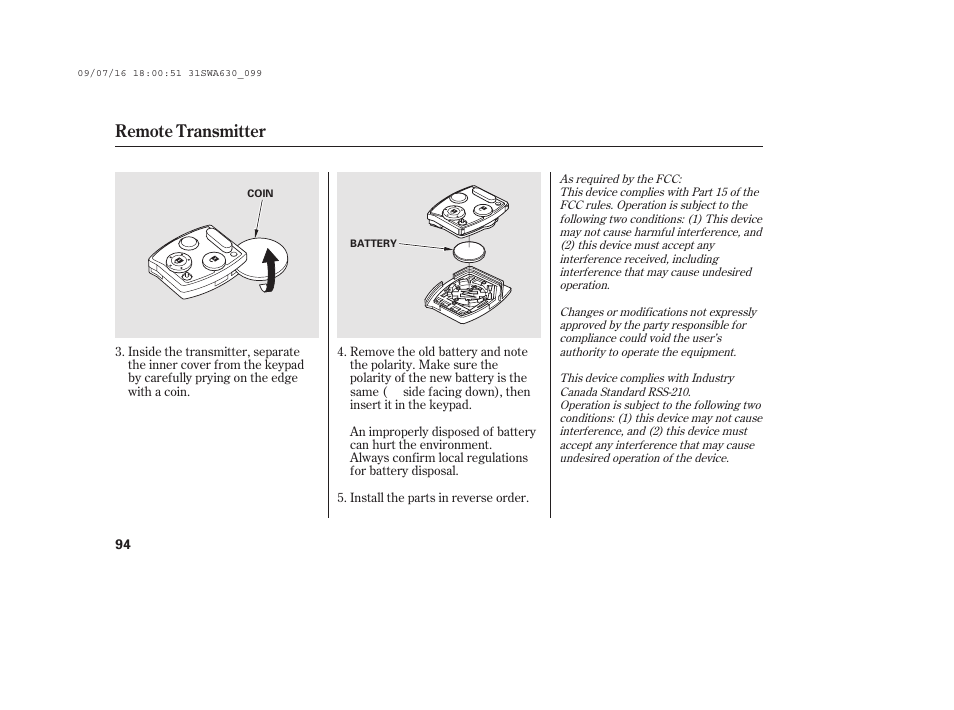 Remote transmitter | HONDA 2010 CR-V User Manual | Page 100 / 446