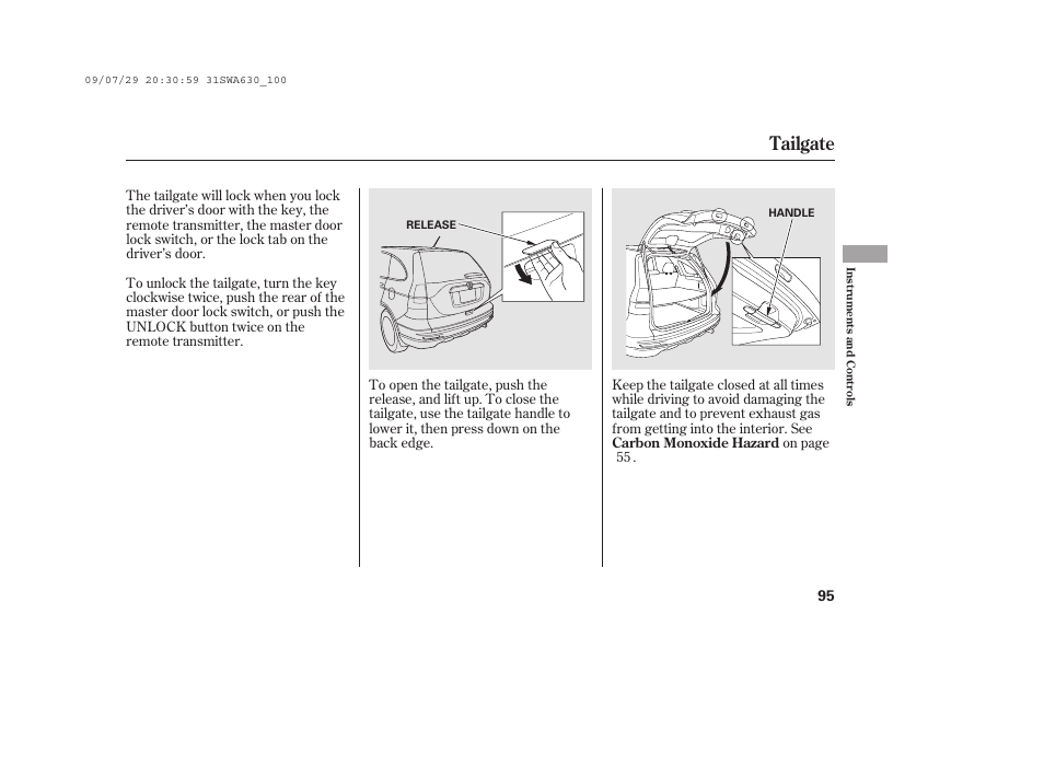 Tailgate | HONDA 2010 CR-V User Manual | Page 101 / 446