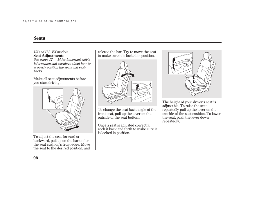 Seats | HONDA 2010 CR-V User Manual | Page 104 / 446
