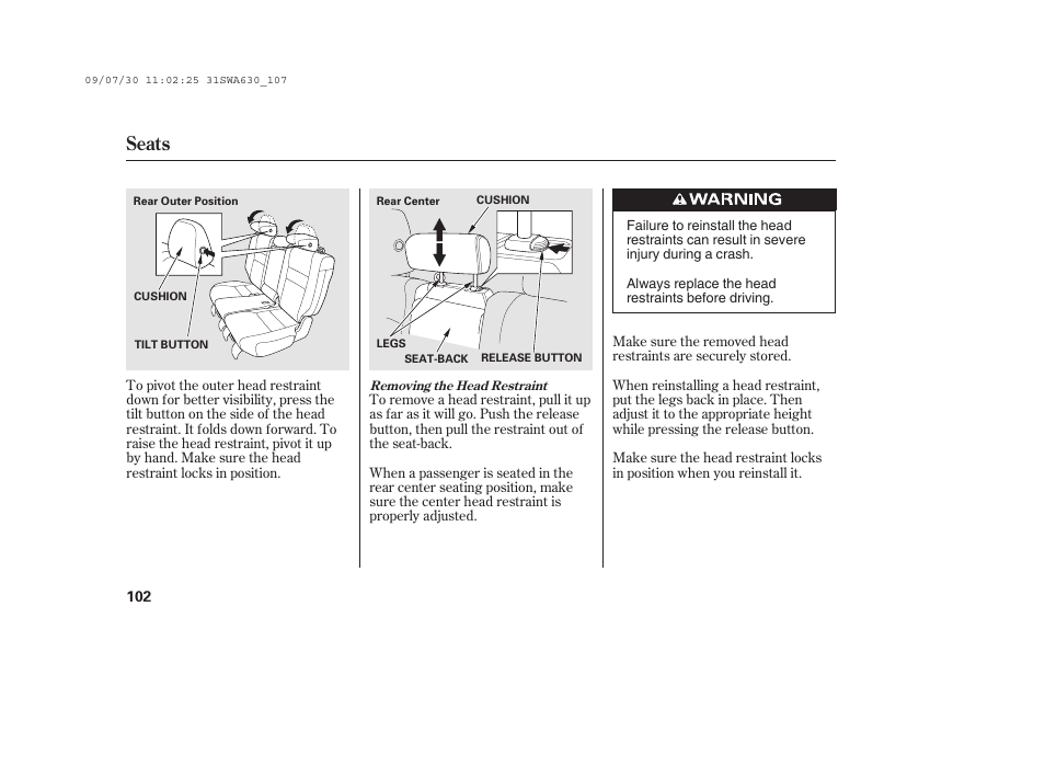 Seats | HONDA 2010 CR-V User Manual | Page 108 / 446