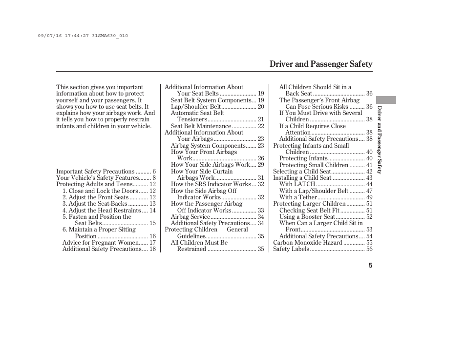 Driver and passenger safety | HONDA 2010 CR-V User Manual | Page 11 / 446