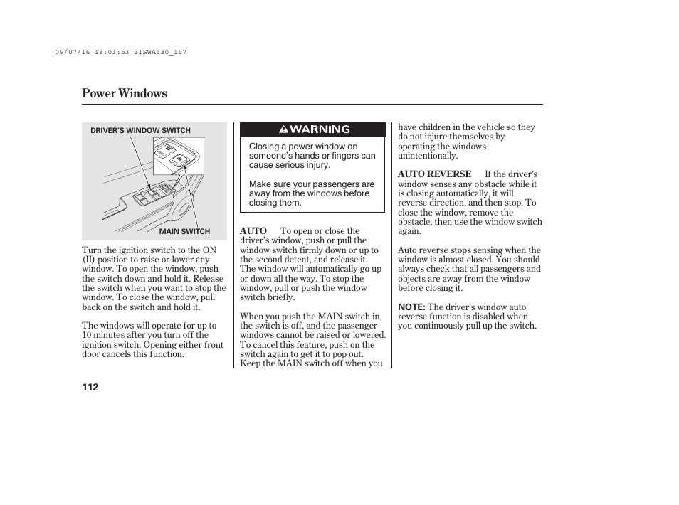 Power windows | HONDA 2010 CR-V User Manual | Page 118 / 446
