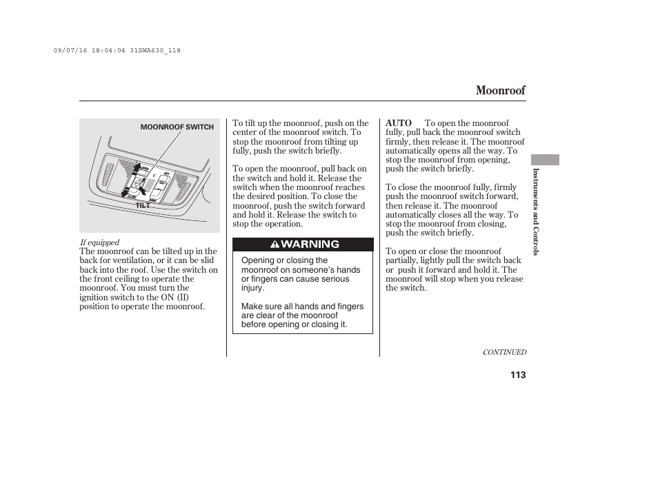 Moonroof | HONDA 2010 CR-V User Manual | Page 119 / 446