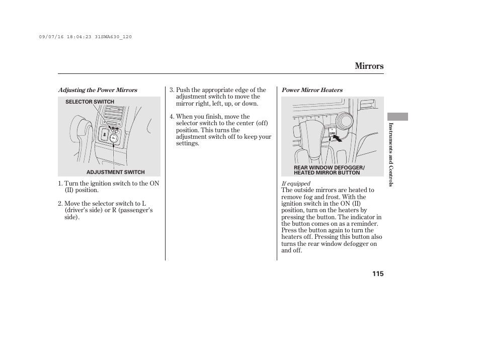 Mirrors | HONDA 2010 CR-V User Manual | Page 121 / 446