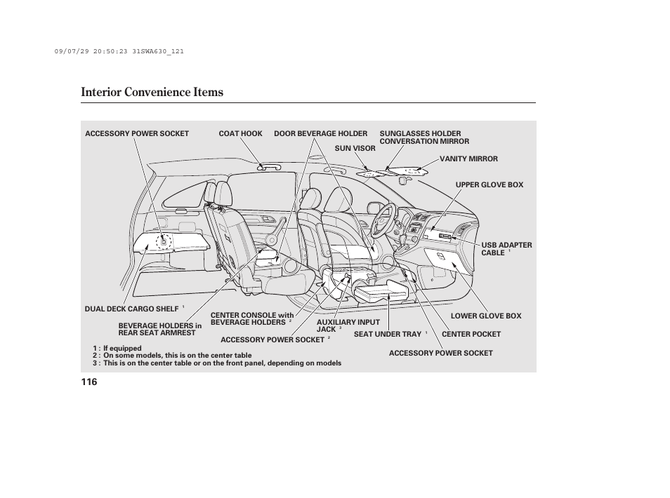 Interior convenience items | HONDA 2010 CR-V User Manual | Page 122 / 446