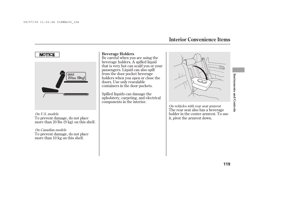 Interior convenience items | HONDA 2010 CR-V User Manual | Page 125 / 446