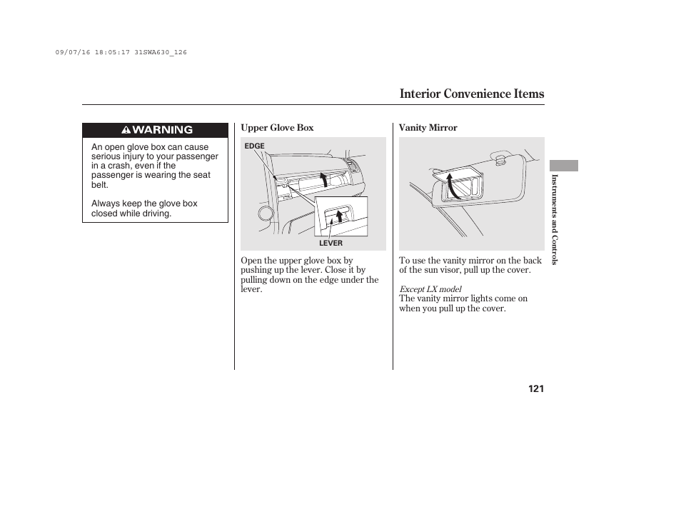 Interior convenience items | HONDA 2010 CR-V User Manual | Page 127 / 446