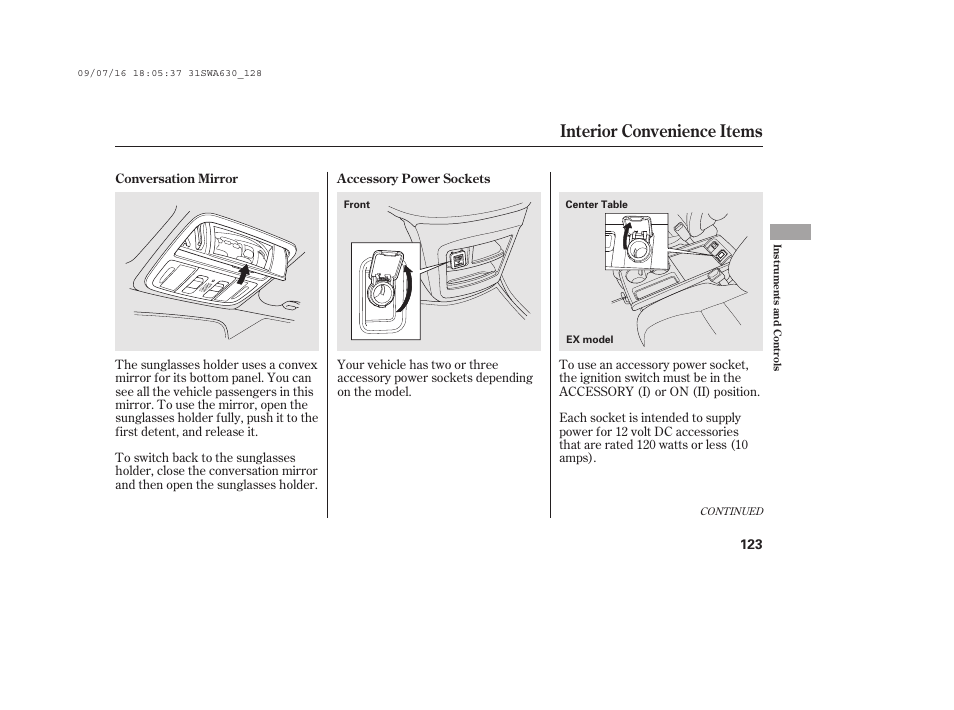 Interior convenience items | HONDA 2010 CR-V User Manual | Page 129 / 446