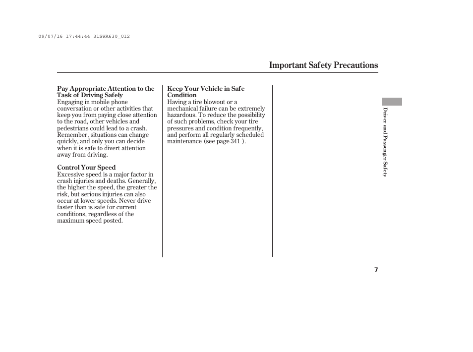 Important safety precautions | HONDA 2010 CR-V User Manual | Page 13 / 446