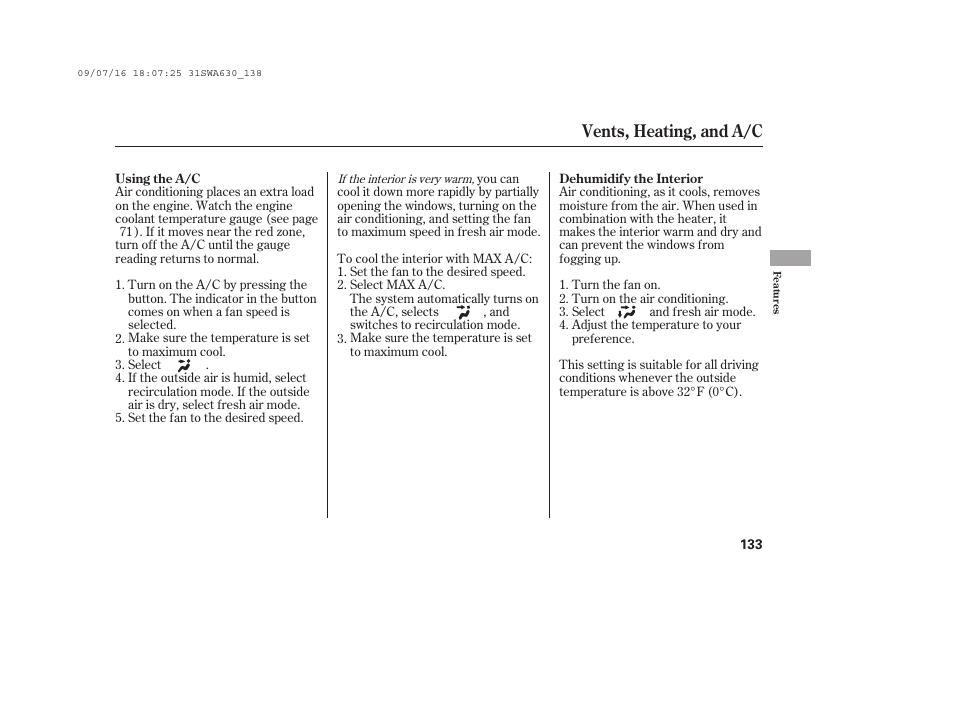 Vents, heating, and a/c | HONDA 2010 CR-V User Manual | Page 139 / 446