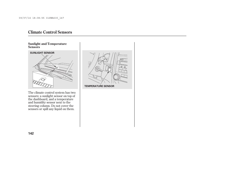 Climate control sensors | HONDA 2010 CR-V User Manual | Page 148 / 446