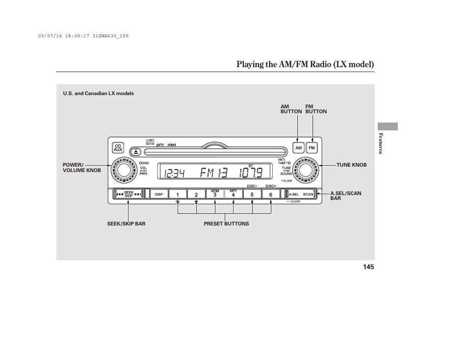 Playing the am/fm radio (lx model) | HONDA 2010 CR-V User Manual | Page 151 / 446