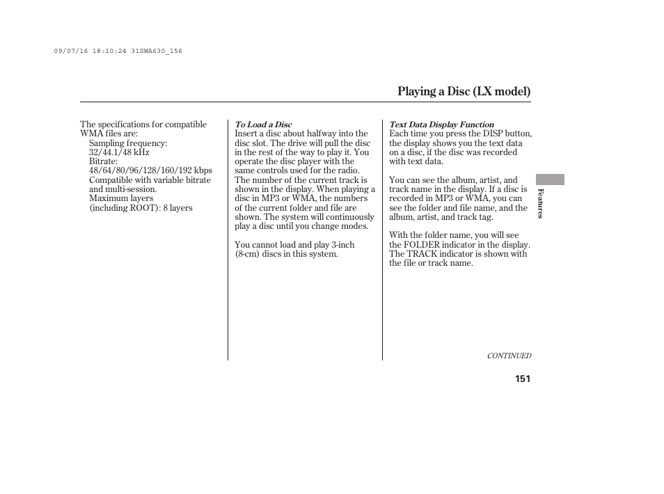 Playing a disc (lx model) | HONDA 2010 CR-V User Manual | Page 157 / 446
