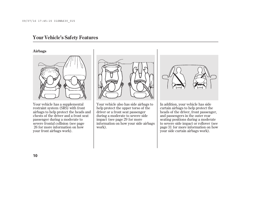 Your vehicle’s safety features | HONDA 2010 CR-V User Manual | Page 16 / 446