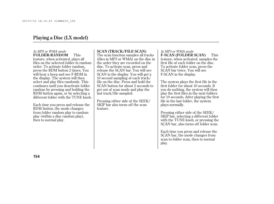 Playing a disc (lx model) | HONDA 2010 CR-V User Manual | Page 160 / 446