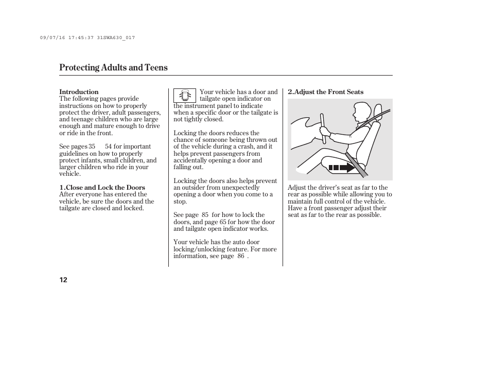 Protecting adults and teens | HONDA 2010 CR-V User Manual | Page 18 / 446