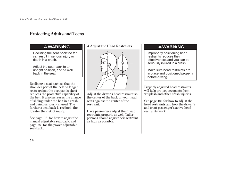 Protecting adults and teens | HONDA 2010 CR-V User Manual | Page 20 / 446