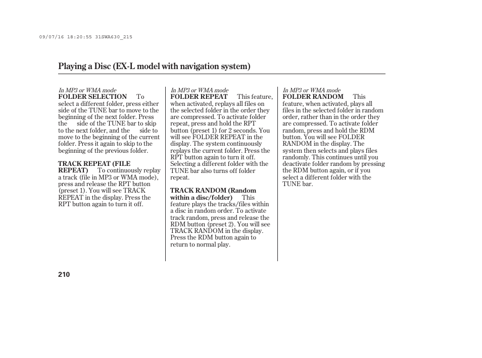 Playing a disc (ex-l model with navigation system) | HONDA 2010 CR-V User Manual | Page 216 / 446