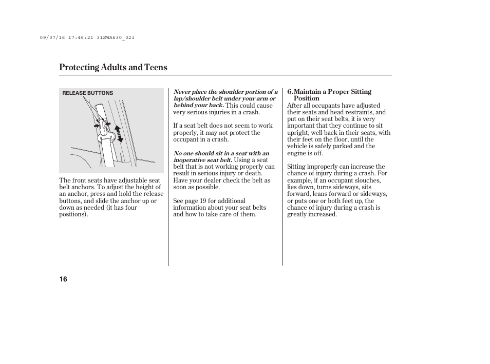 Protecting adults and teens | HONDA 2010 CR-V User Manual | Page 22 / 446