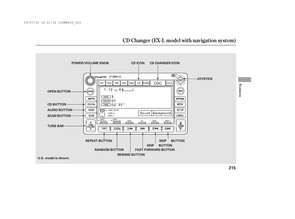 Cd changer (ex-l model with navigation system) | HONDA 2010 CR-V User Manual | Page 221 / 446