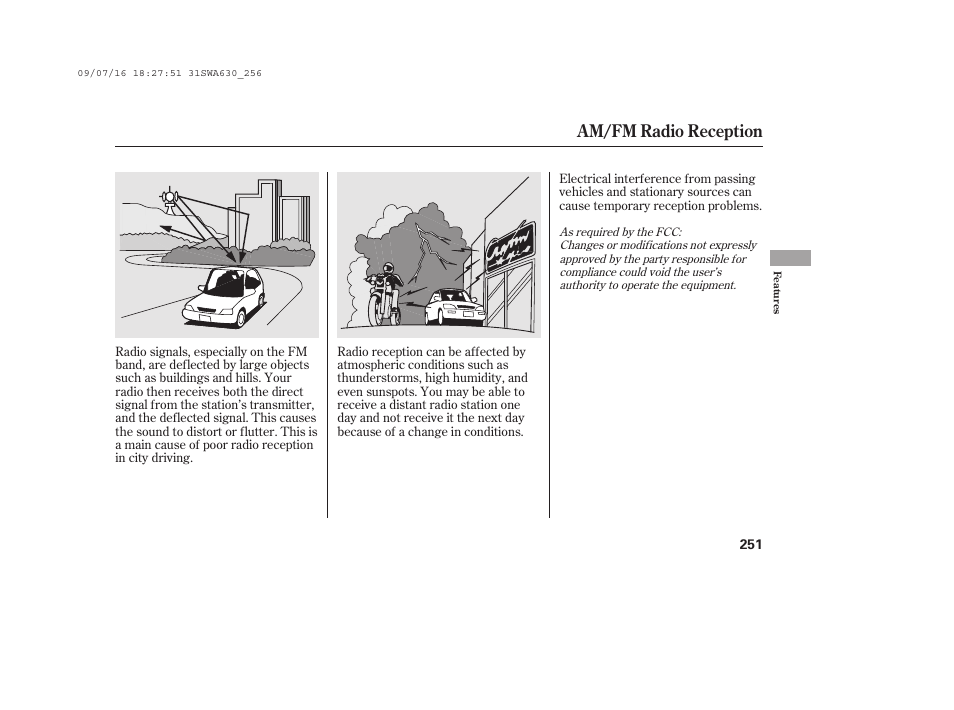 Am/fm radio reception | HONDA 2010 CR-V User Manual | Page 257 / 446