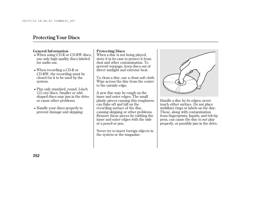 Protecting your discs | HONDA 2010 CR-V User Manual | Page 258 / 446
