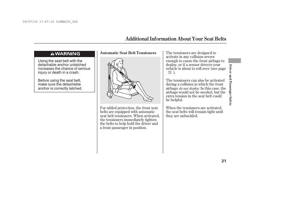 Additional information about your seat belts | HONDA 2010 CR-V User Manual | Page 27 / 446