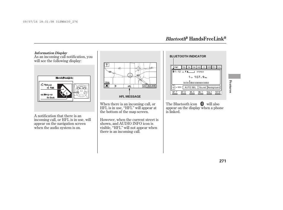 Handsfreelink, Bluetooth | HONDA 2010 CR-V User Manual | Page 277 / 446