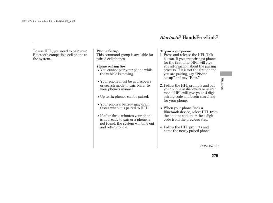 Handsfreelink, Bluetooth | HONDA 2010 CR-V User Manual | Page 281 / 446